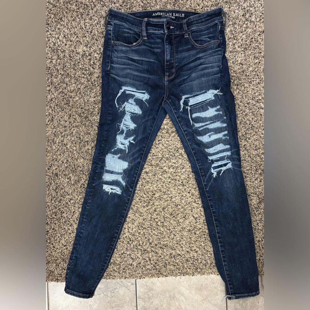 American Eagle Outfitters Dark Blue Distressed Skinny Jeans